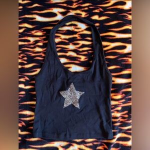 Ardene Black Tank Top with Leopard Star